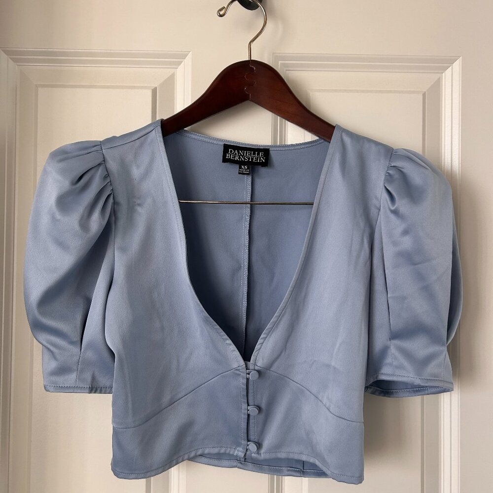 Danielle Bernstein Blue Puff Sleeve Top